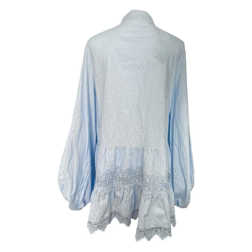 Bardot Antonia Lace Trim Mini Dress Soft Blue Cotton Linen Boho Romantic M NWT - Picture 4 of 7
